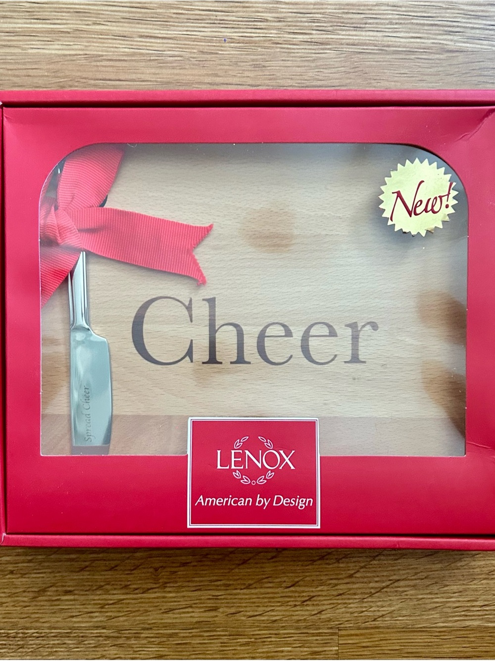 Lenox Holiday Cheer Wood Cheese Board & Spreader Knife Set NIB